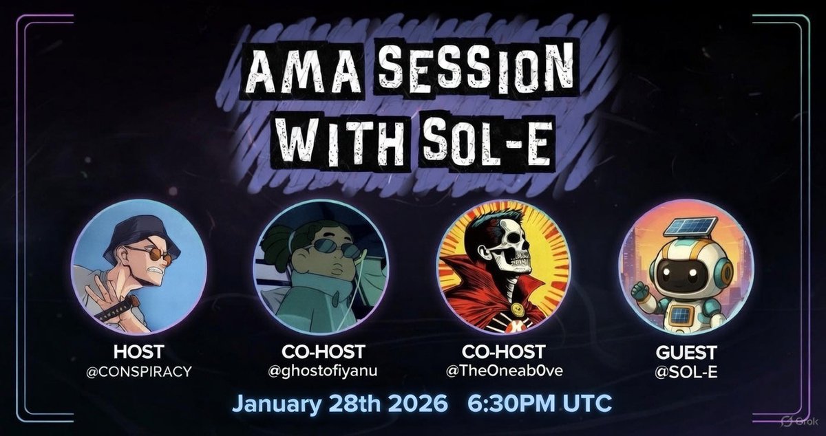 SolEcobot's tweet photo. Jan 28th is coming fast 👀
Second SOL-E AMA
Ask the hard questions, hear the real plans.
The community deserves clarity.
Hosted by: @iamonlythathim @ghostofiyanu @The0neab0ve
#CryptoAMA #SolanaCommunity #Web3Talk https://t.co/bFedyNk9SC