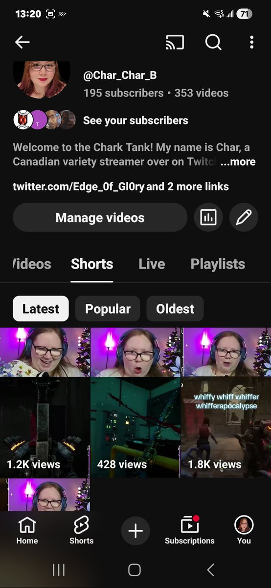 1486 followers vs 195. And yet the YouTube shorts are being pushed out so much more than tiktok. Interesting. I'll be curious to see how twitch reflects from starting to post the shorts on YouTube.