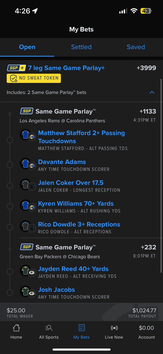 ChippyBets's tweet image. My sweat free SGP all day nfl