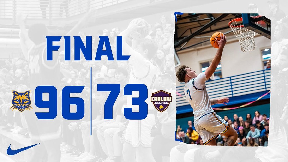 FINAL: UPG 96, Carlow 73.

• Trent Rozich and Matthew Marinchak both finished with 18 points
• Jackson Byer added 13 points
• Ty Keffer and Arkel Batts both scored 9 points

#BobcatPride