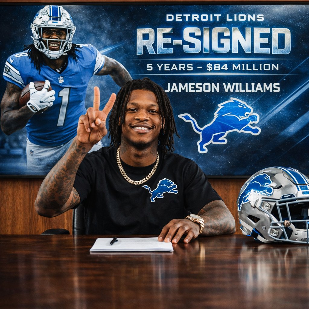 MOFCommish's tweet photo. The Detroit Lions have re-signed WR Jameson Williams to a 5 year, $84m contract! 
#MOFS84WK3 | #OnePride
@MOF_Bleacher  | @MOFLeagues https://t.co/Mhfwuxzcoz