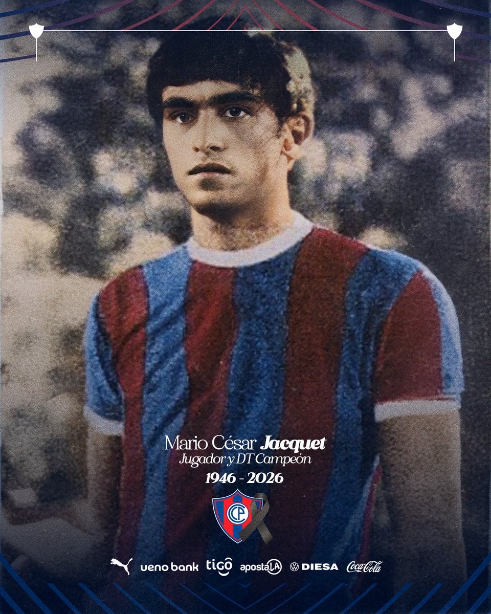 Desde el Club Cerro Porteño expresamos nuestras más sentidas condolencias por el fallecimiento de Mario César Jacquet, Ex Jugador y Entrenador campeón con el Ciclón.

Elevamos una oración por su eterno descanso y deseamos cristiana resignación a sus familiares y allegados.