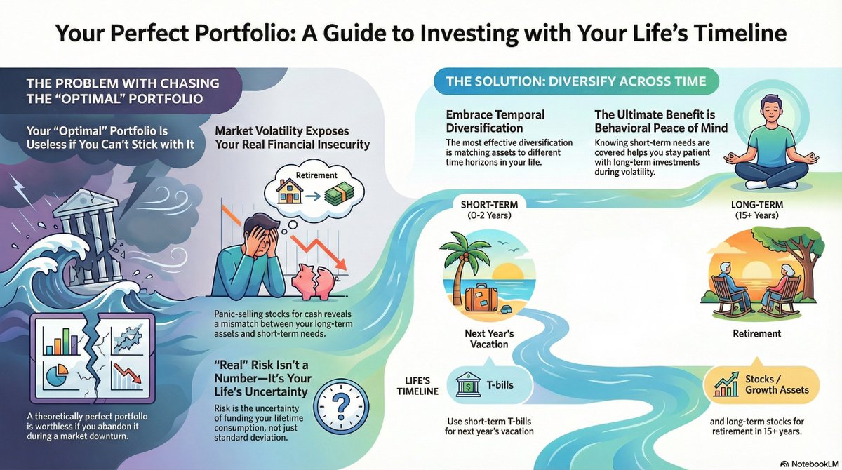 ArchitectIncome's tweet image. The “optimal” portfolio is useless if you can’t stick with it.
Real risk isn’t volatility — it’s mismatching your money with your life’s timeline.
Short-term needs ≠ long-term investments.
Diversify across time, not just assets.
🧠📈
#Investing #PortfolioStrategy #RiskManagement
