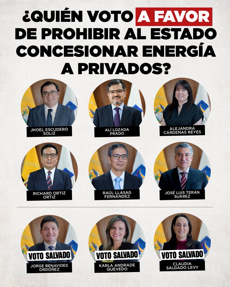 DanielNoboaOk's tweet image. ¿Quién voto a favor de prohibir al Estado concesionar energía a privados?