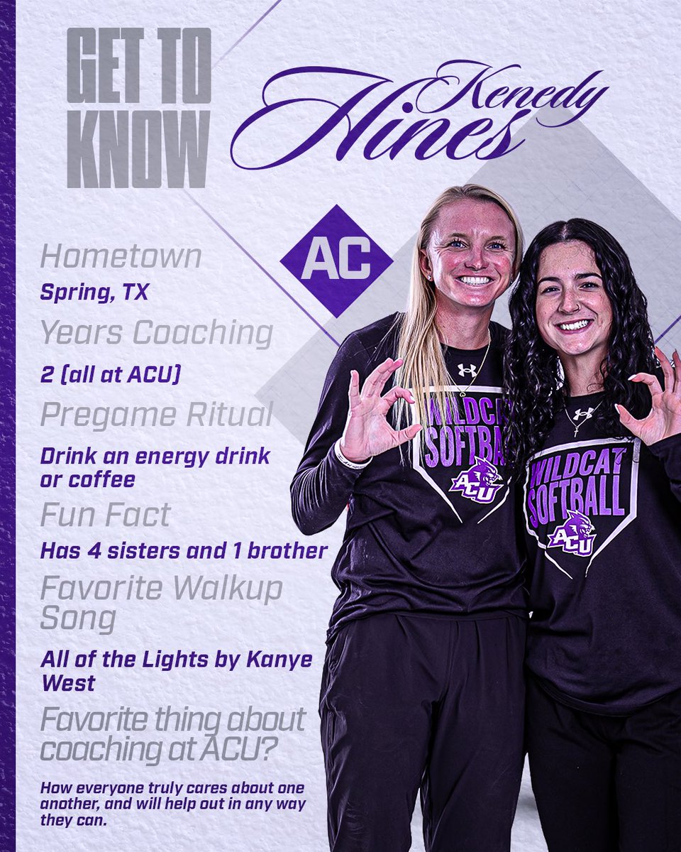 ACU_Softball's tweet photo. 𝐆𝐞𝐭 𝐭𝐨 𝐤𝐧𝐨𝐰 𝐨𝐮𝐫 𝐚𝐬𝐬𝐢𝐬𝐭𝐚𝐧𝐭 𝐜𝐨𝐚𝐜𝐡𝐞𝐬 𝐚𝐧𝐝 𝐠𝐫𝐚𝐝𝐮𝐚𝐭𝐞 𝐚𝐬𝐬𝐢𝐬𝐭𝐚𝐧𝐭 🤩

#DayOne | #GoWildcats https://t.co/FeBR0scHbL