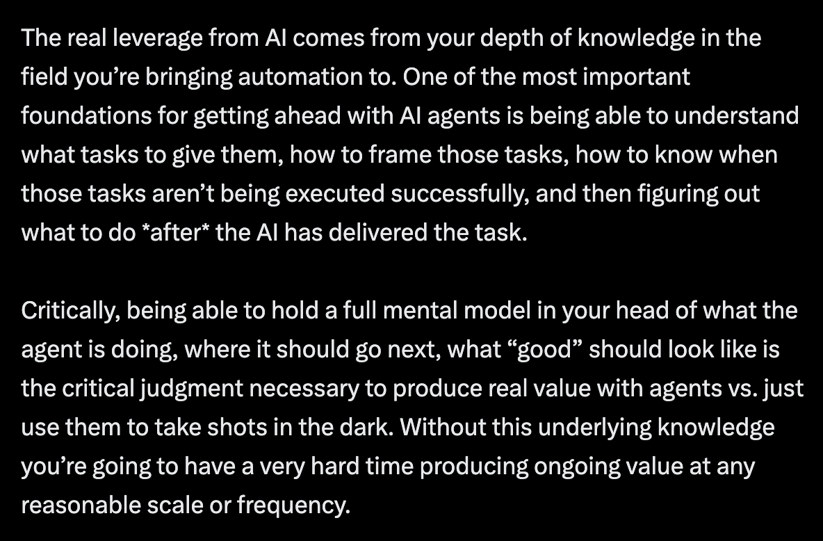 lennysan's tweet image. Product skills of the future:
- Intuition about what's worth building
- Clarity in describing the solution
- Taste in knowing when it's great
- Agency to do the above without being asked
