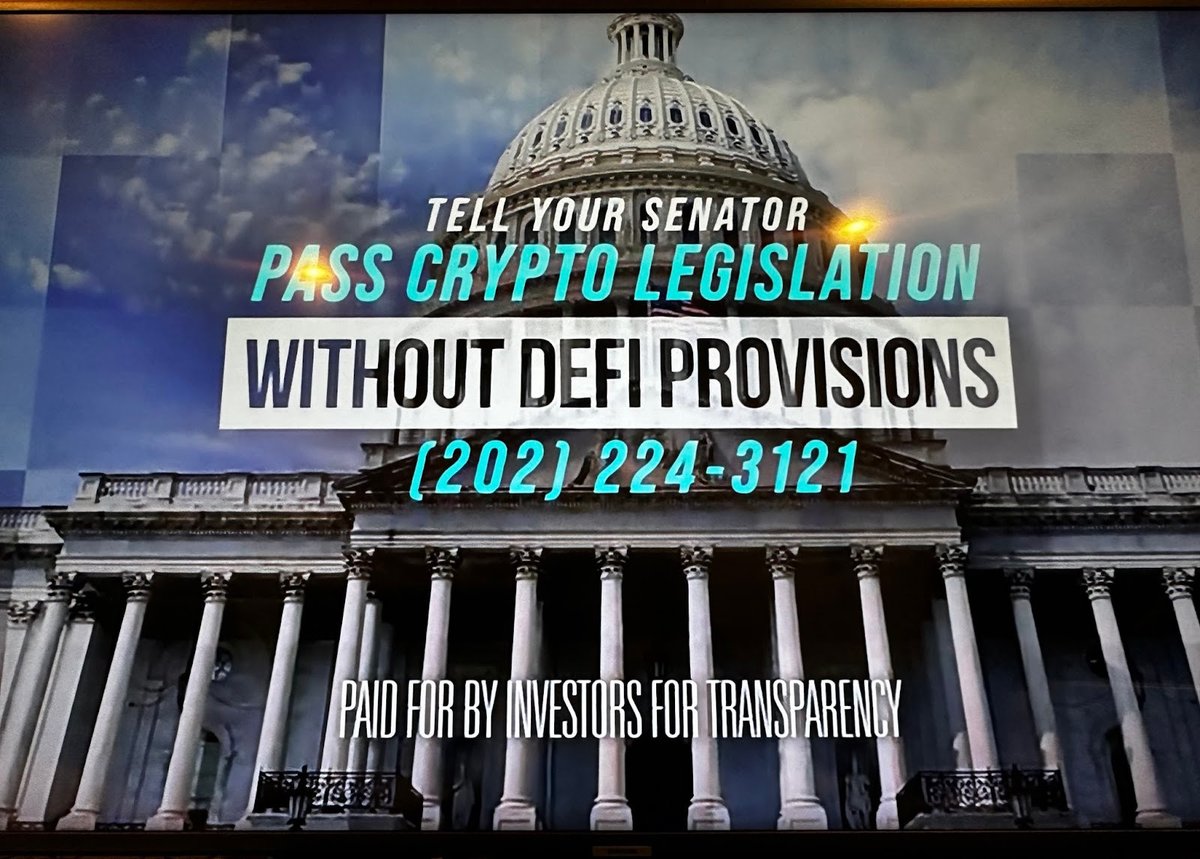 Anti-DeFi group runs ads urging public to pressure Senators on crypto bill:  Report An anti-decentralized finance group is reportedly running  advertisements on Fox News encouraging the public to pressure their  Senators into