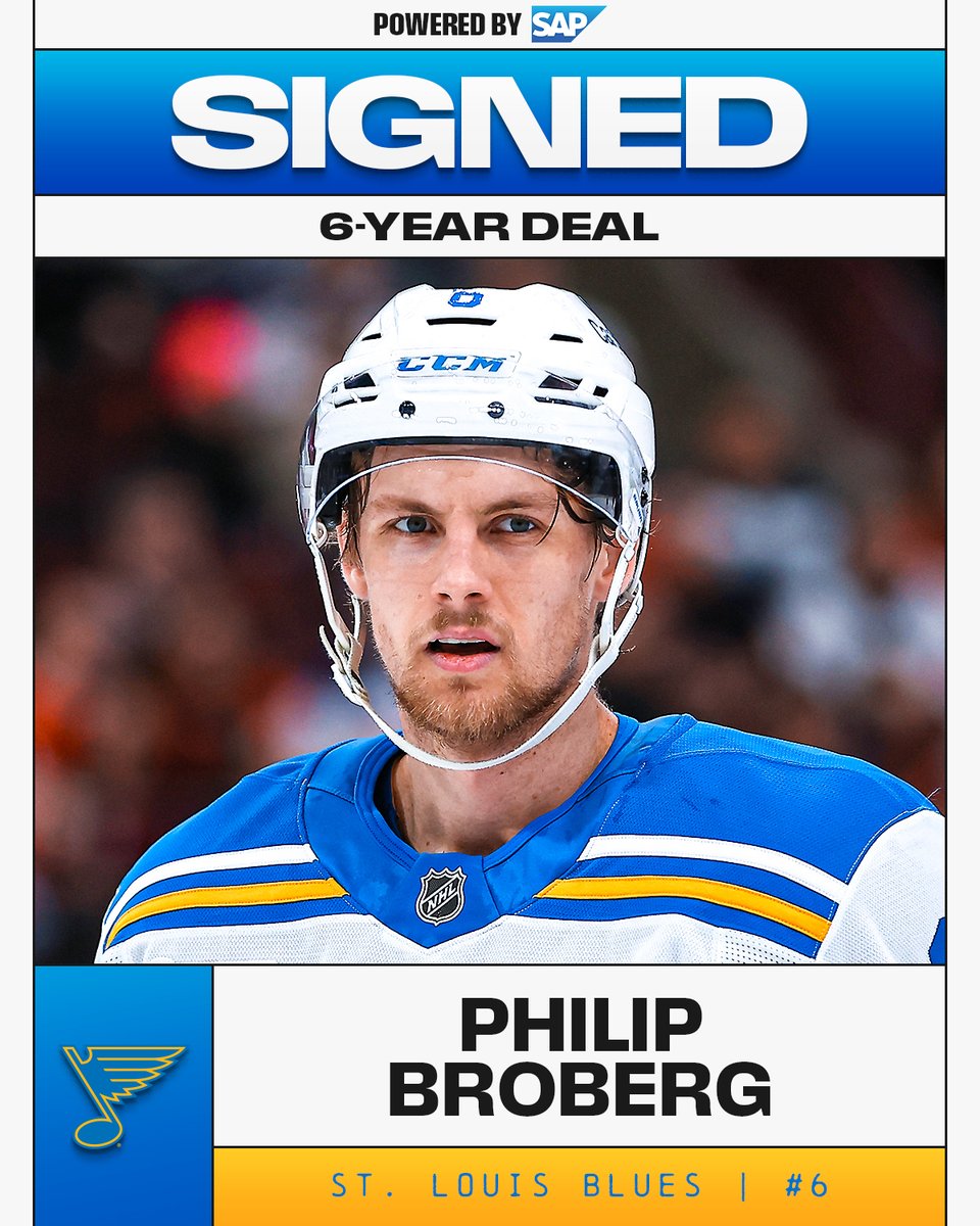 NHL's tweet photo. BROBERG'S STICKIN' AROUND 🎶

Philip Broberg has signed a six-year contract with the @StLouisBlues!

Powered by @SAP https://t.co/qG0bWtelQK