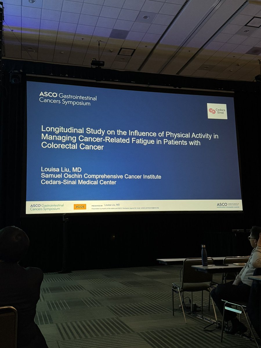 ronanhsieh's tweet photo. Re-demonstration of #challenge study for non-metastatic #colorectalcancer in real world analysis
Dr. Louisa Liu and @jgong15 orally presented data from an observational longitudinal study investigating correlation of physical activity with quality of life and fatigue. The study showed physical activity significantly improved energy level and QoL for pts with non-metastatic CRC. The biggest improvement was in “walking”. This shows even some amount/mild intensity of physical activity is helpful for this patient population.
It is exciting that survivorship study now has a place in major conferences.
@colontown @CedarsSinai