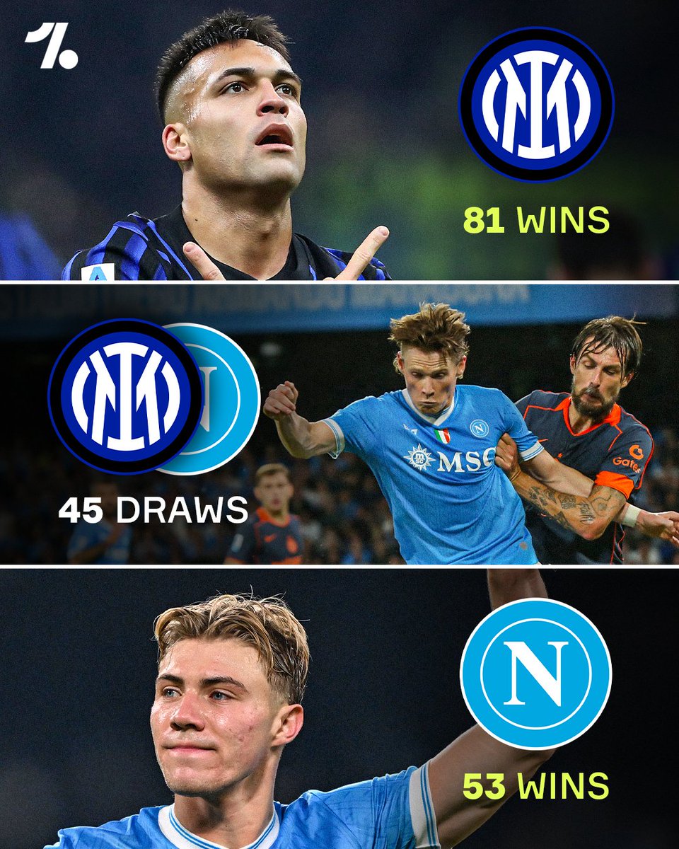 OneFootball's tweet image. Inter have had the upper hand over Napoli throughout their battles over the years 💪🔵⚫️