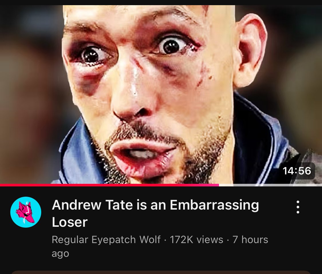 NBinted's tweet image. Super Eyepatch Wolf just casually dropping a video showing that Andrew Tate’s entire combat sports record is basically fraudulent you love to see it.