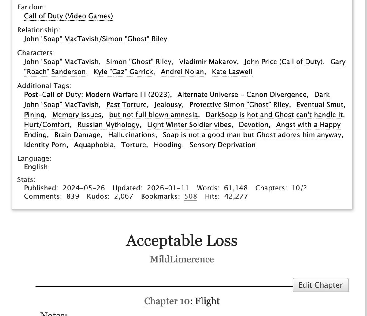 Acceptable Loss | Chapter 10 💙

archiveofourown.org/works/56185333…