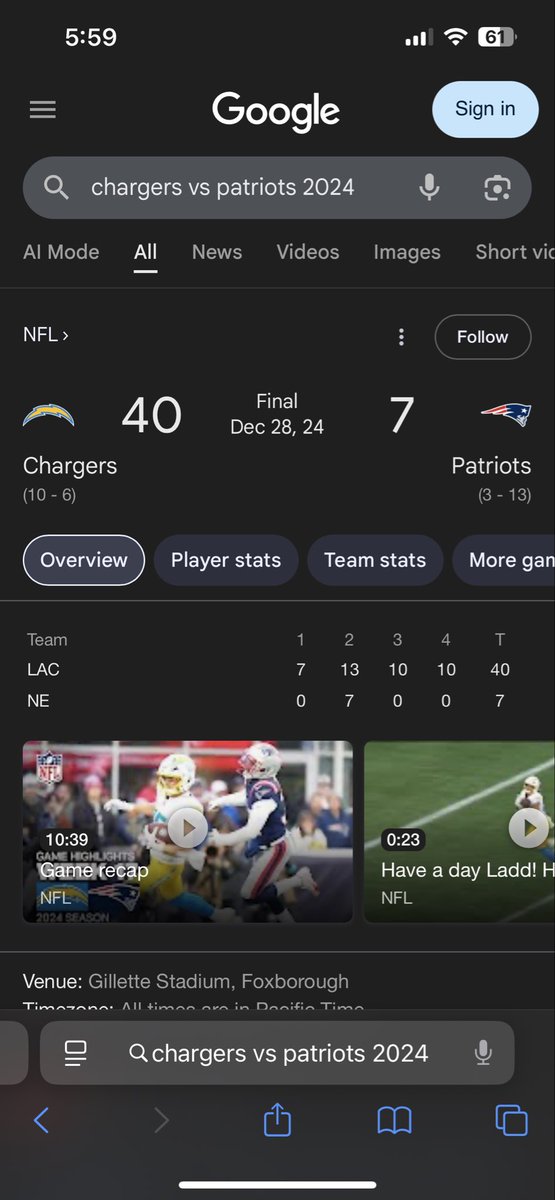 DruSmitherson's tweet photo. @ChargerChatPod Not THAT much has changed since this game last year and we were at Gillette when it was cold! 100% with you and I even made -9.5 chargers bet too https://t.co/V8m63cIrc7