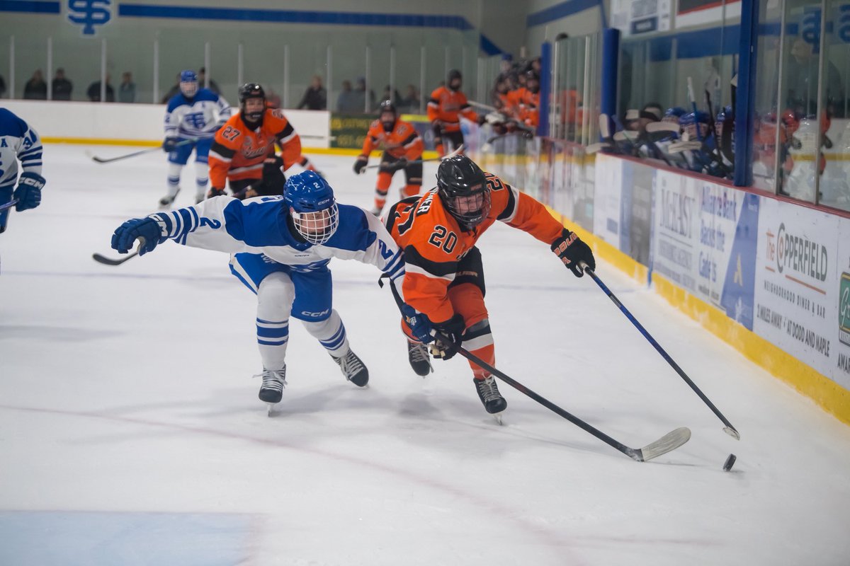 LetsPlay_Hockey's tweet photo. #2AA Moorhead and #5AA St. Thomas Academy skate to a 4-4 tie. 
STA’s Cole Braunshausen with a pair of goals. He now has 18 in 15 games. Max Cullen with two goals for Moorhead giving him 12 in 12 games. 
Bergeson, Mickelson and Zimmerman with two points each for the Spuds. Maverick McKinnon with a pair of assists for the Cadets. 
📸 @AJPhotographymn