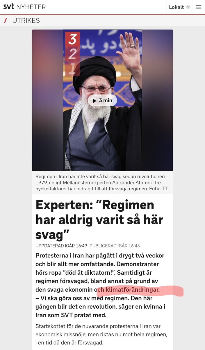 Greta och <a href="/svt/">SVT</a> kämpade länge och väl mot "klimatförändringarna".

Nu har "klimatförändringarna" snart skördat sitt första offer, islamistiska judehatande terrorstaten i Iran.

Länge leve klimatförändringarna!

Länge leve det persiska folket!