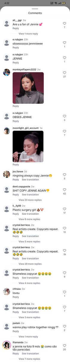 yumin_eri's tweet image. Btw this is what Ningning’s IG cmts look like for no reason n y’all still tryna convince us u don’t care? lmao imagine if u actually did