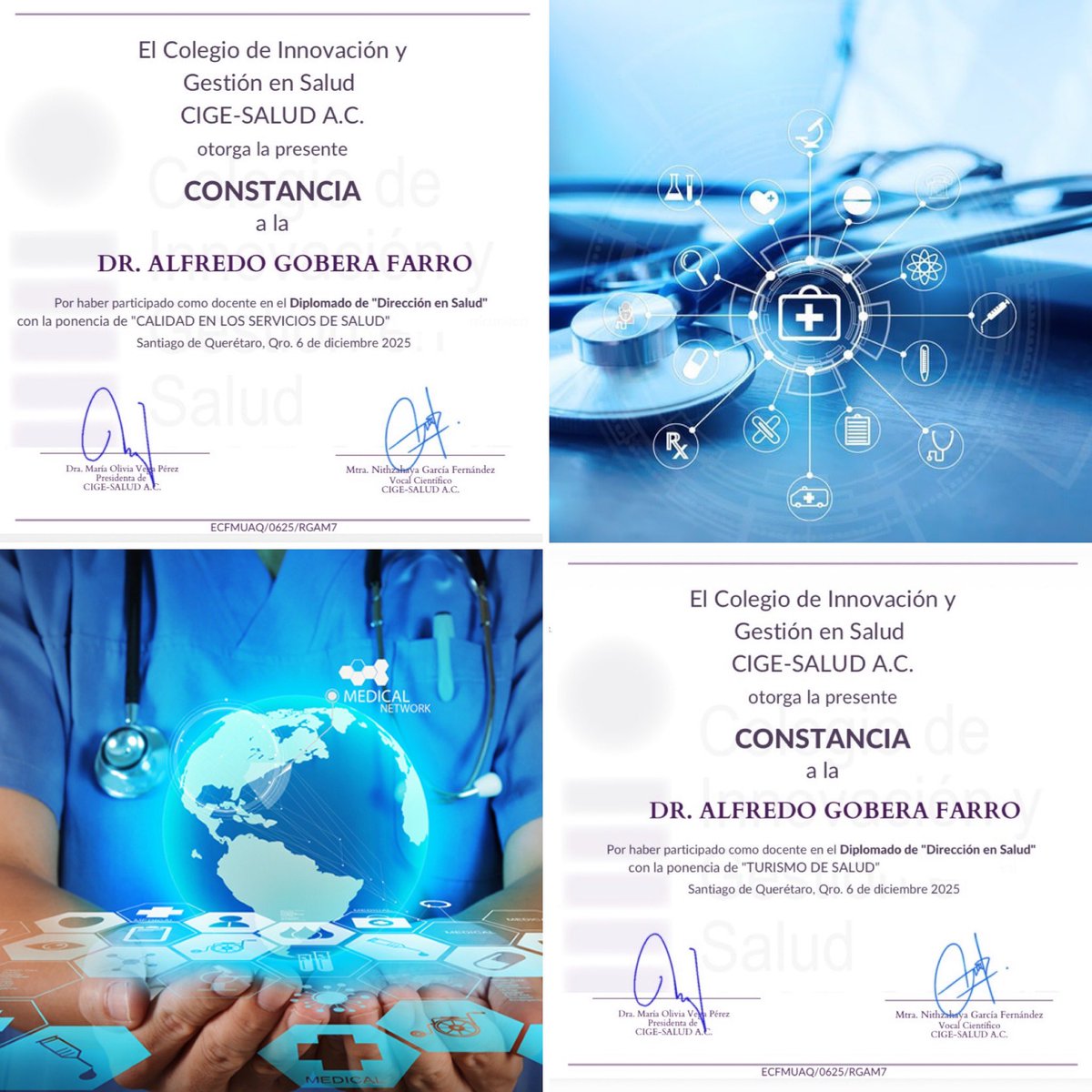 Gracias Cige-Salud A.C. por invitación para participar como docente en el Diplomado de Dirección en Salud con dos temas relevantes: Calidad en los Servicios de Salud y Turismo de Salud.