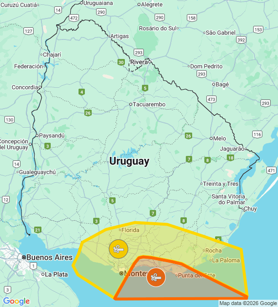 Advertencia meteorológica naranja por Vientos muy fuertes y persistentes
Advertencia meteorológica amarilla por Vientos fuertes y persistentes
Se actualizará a las 06:00 o ante cambios significativos

Más info: inumet.gub.uy