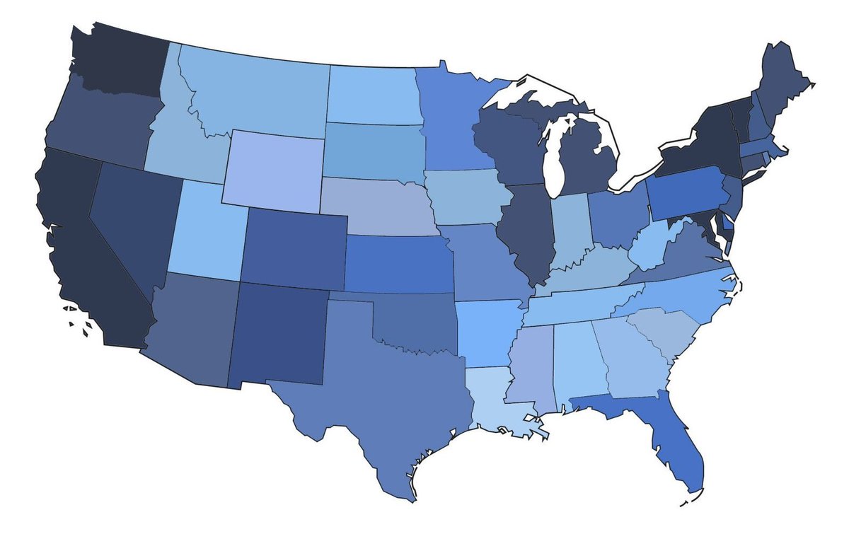 TerribleMaps's tweet image. Average jeans color by U.S. state