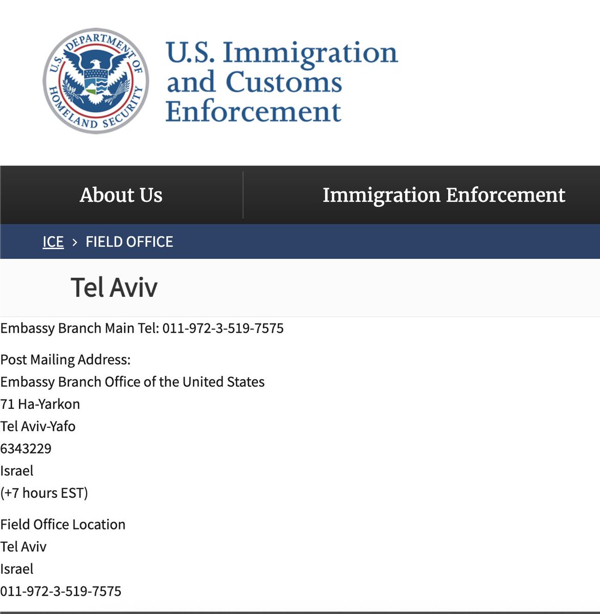 Kahlissee's tweet image. ICE isn't just trained by the IDF, they have a whole office in Israel.

This is from their website