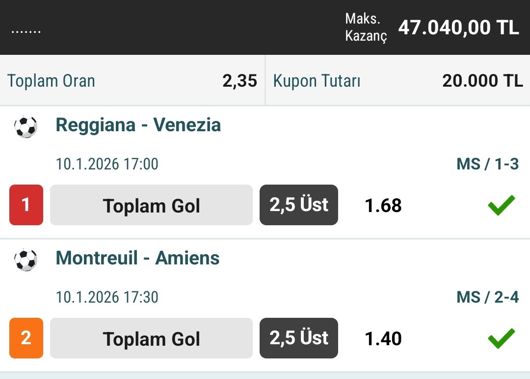 40 DK DA WOOONNN 😉
#iddaatahminleri #iddaa #bahistahminleri #tahmin #bankotahmin #gününmaçı #futboltahmin #maçtahminleri #orananalizi #sporanalizi #bahisanaliz #kuponpaylaşımı #kupon