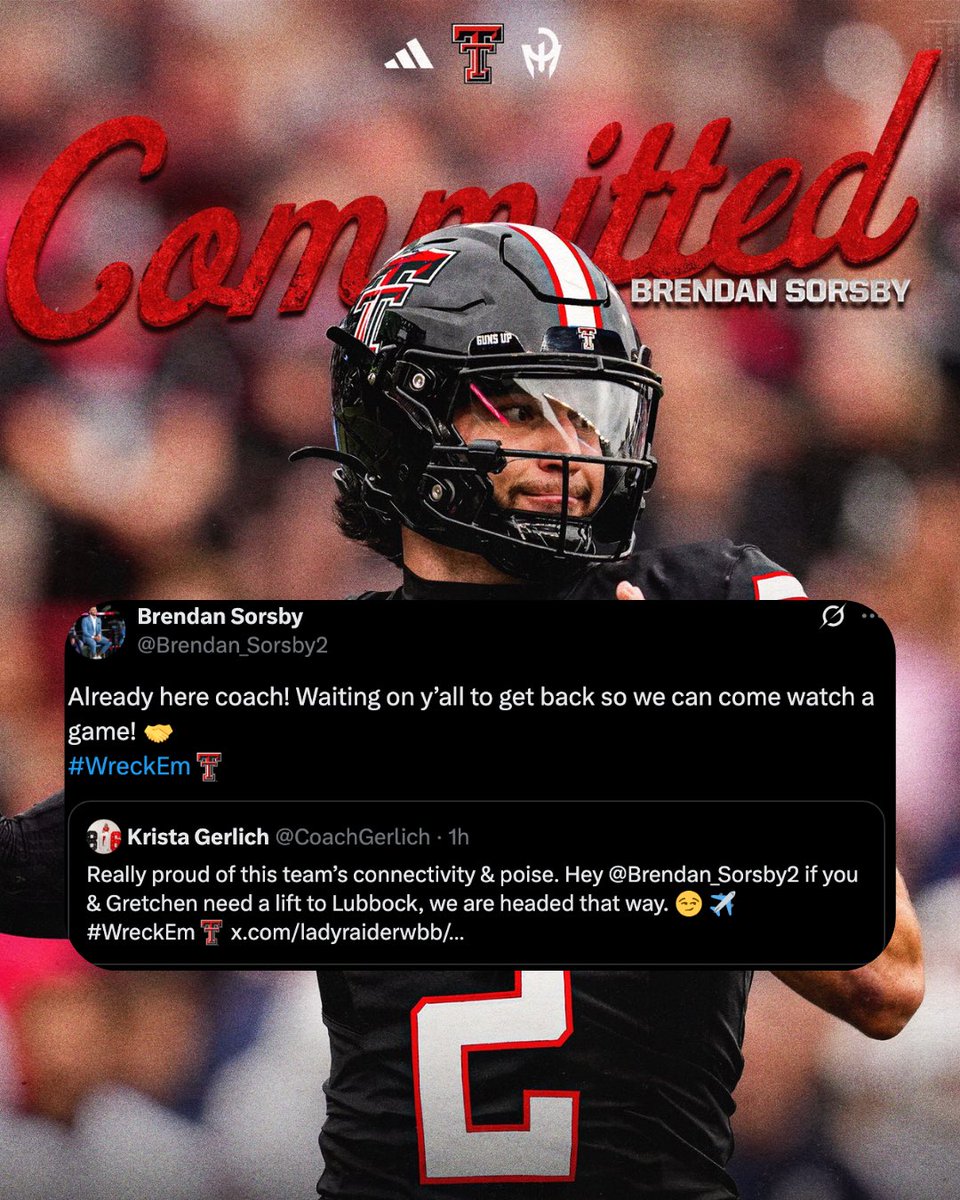 SeeingScarlet_'s tweet image. THATS OUR QB! 🥹 See you Tuesday night @Brendan_Sorsby2? Y’all come pack the house when this 18-0 @LadyRaiderWBB team returns to face Houston at 6pm. They deserve it.