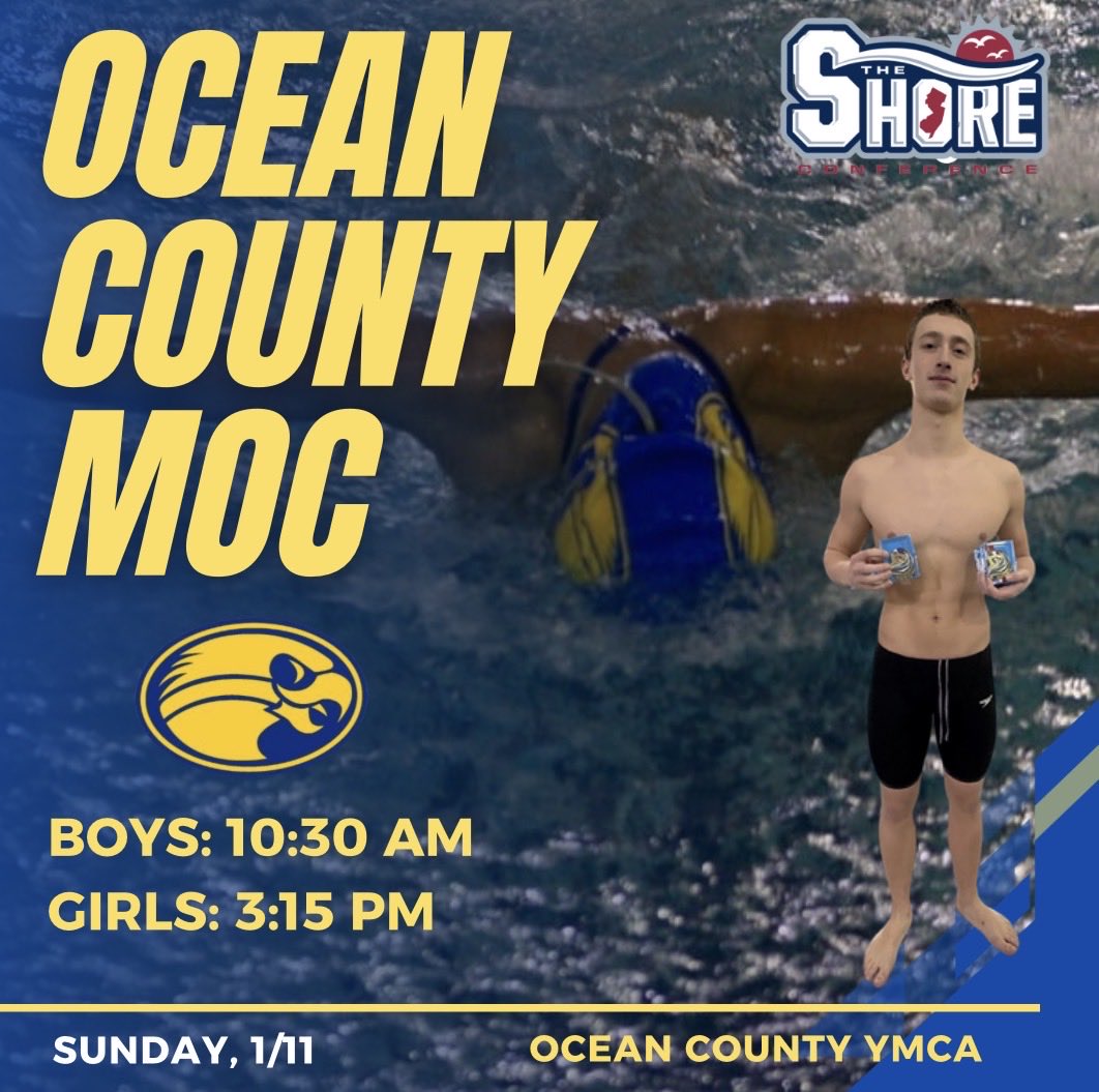 The Hawks compete in the Ocean County Meet of Champs TOMORROW at the Ocean County YMCA! 
Boys start at 10:30 &amp; girls start at 3:30! Come out &amp; support your Hawk Swimmers! #HawksFly 🏊🦅

<a href="/MTHS_Sports/">Manchester Twp. H.S. Sports Updates</a> <a href="/MTSD_DPedroza/">Diane Pedroza</a>