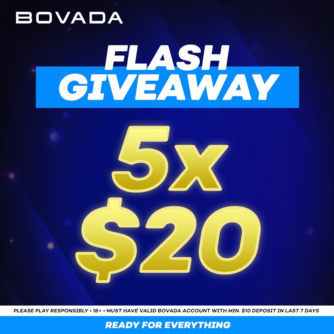 🚨 Flash Giveaway 🚨

We’ve got 5x$20 bonuses up for grabs!

- 🔁 + Follow <a href="/Bovada_Casino/">Bovada Casino</a> 
- Drop a 💰 in the comments

5 winners will be posted TODAY at 9PM EST! ⏳

Terms: bit.ly/3YpL9SK