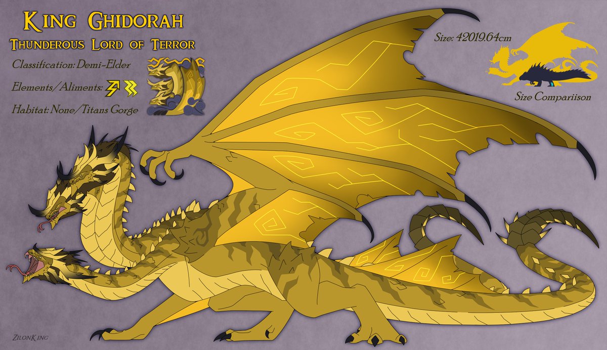 Monster Hunter - King Ghidorah

"The leading Alpha of the Ghidorah's, a malevolent, tyrannical, Demi-Elder. An impossible anatomy, with a destructive appetite to match its body and size. The very monster that has drove regions and monsters to extinction".