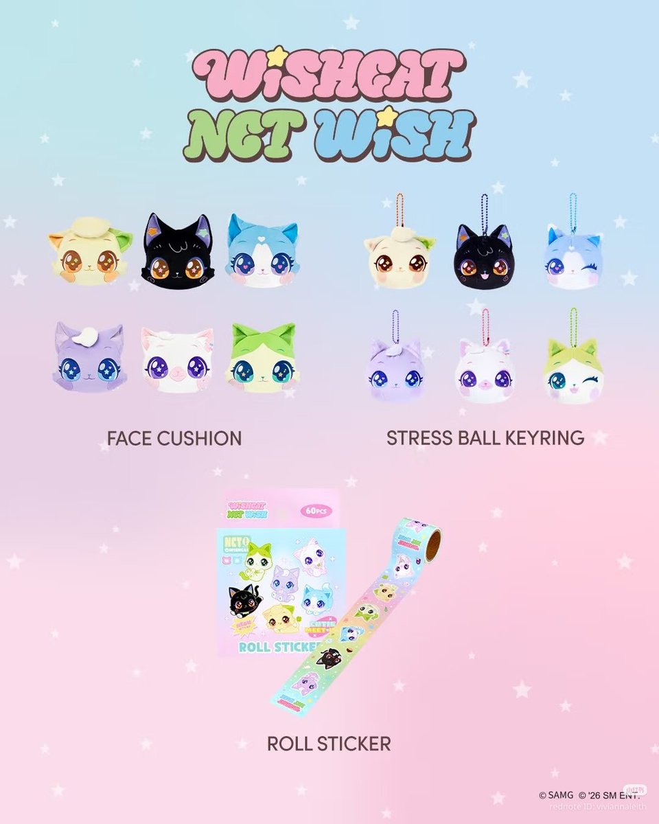 PO NCT WISH MD X WISHCAT

✨ Figure set / surprise keyring set (6pcs) || 1.760k dp dp 1.550k *est 600gr
✨ Random figure || 300k dp 255k *est 100gr
✨ Random Surprise keyring || 300k dp 255k *est 100gr
✨ Flannel blanket || 445k dp 290k *est 500gr
✨ Face cushion || 510k dp 350k