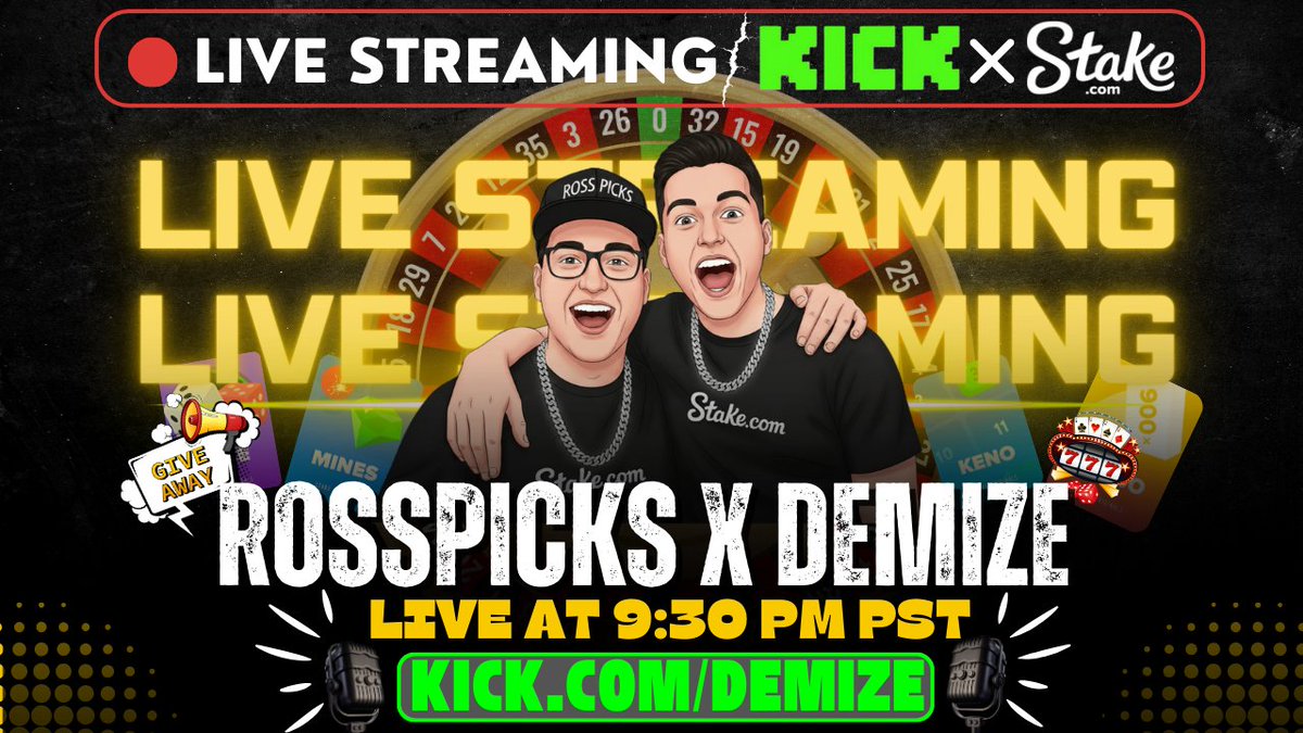 demize21's tweet image. ------💸 $250 GIVEAWAY 💸------

🚨 We're GOING LIVE TONIGHT 🚨
     ------ ⏰ 9:30 PM PST------

LIVE ON📍KICK.COM/demize

🔥STARTING WITH $20K @STAKE
🔥

SLOTS TOURNAMENT + GIVING OUT SLOT TIPS ON STREAM 

👉 Follow @rosspicks &amp;amp; @demize21
👉 Be in chat to qualify
👉…