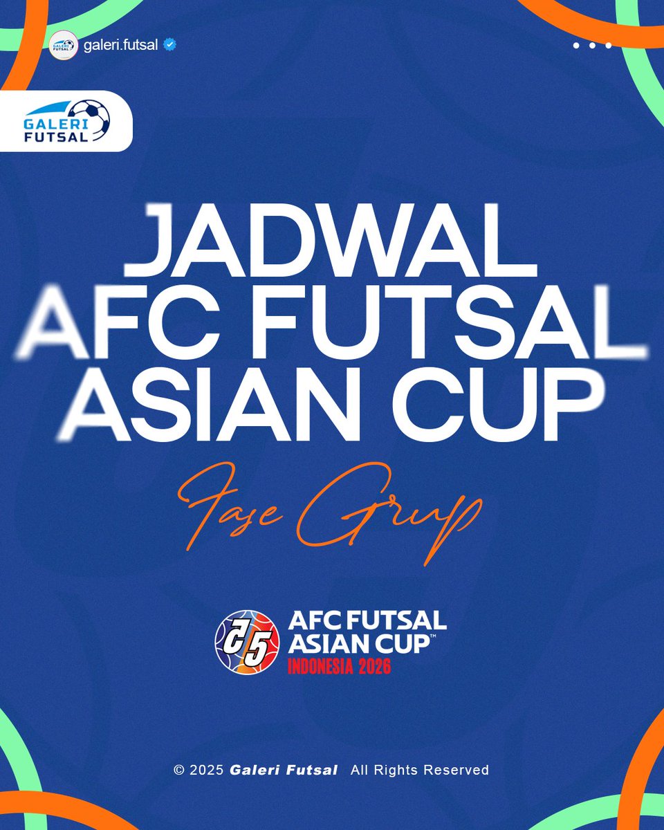 galerifutsalfc's tweet photo. Jadwal babak penyisihan AFC Futsal Asian Cup 2025 yang akan dimainkan di Indonesia Arena dan Jakarta International Velodrome.

Ramaikan SSo 🔥🔥

#GaleriFutsal #AFCFutsal2026 https://t.co/ib0tm3eaxB