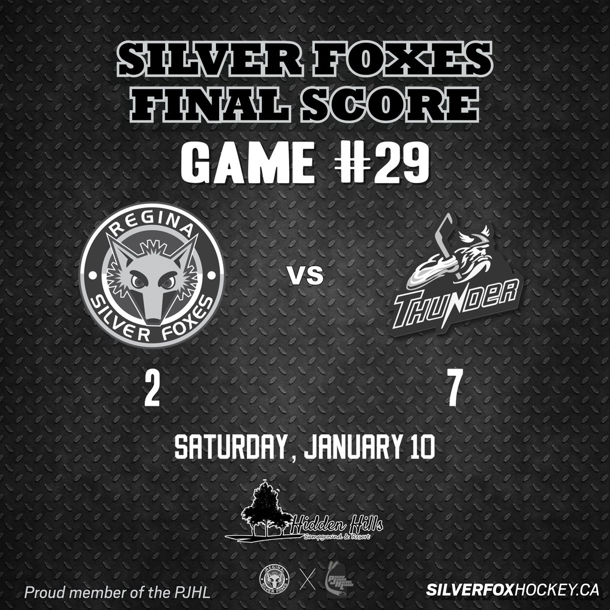 FINAL: Thunder 7, Silver Foxes 2

Coming up: The Foxes at back at it on Thursday when they host the Steelhawks.