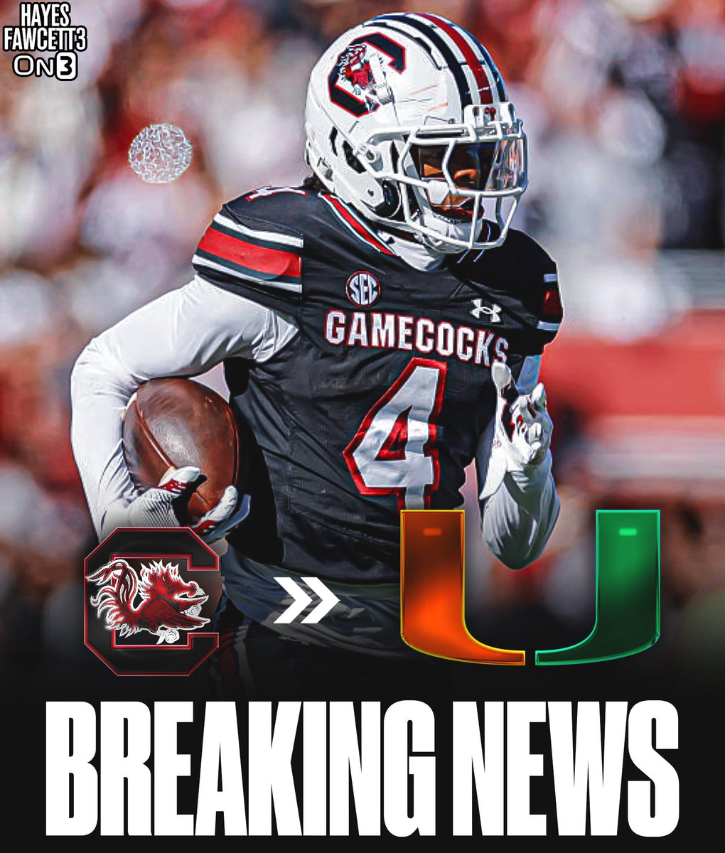 Hayesfawcett3's tweet image. BREAKING: South Carolina transfer WR Vandrevius Jacobs has Committed to Miami, source told @On3Sports

He totaled 32 receptions for 548 yards and 4 TDs this season (17.1 YPC)

on3.com/transfer-porta…