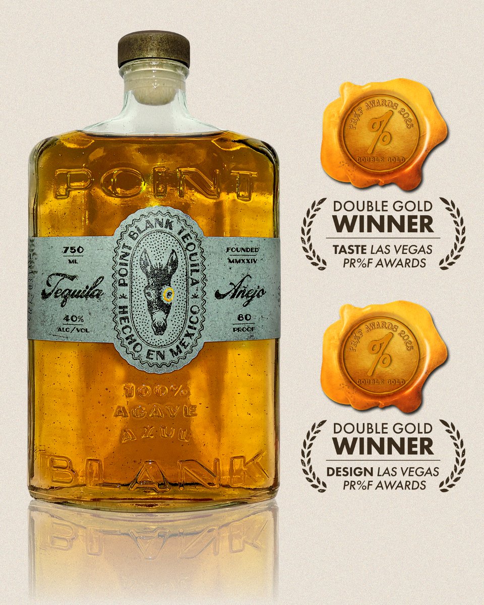Point Blank Anejo wins Double Gold Medal with a near-perfect score of 98, and our bottle took home another Double Gold in the Design Competition at the 2025 PR%F Awards. They say don't judge a book by it's cover, but we just proved you can judge Point Blank Anejo by both. It