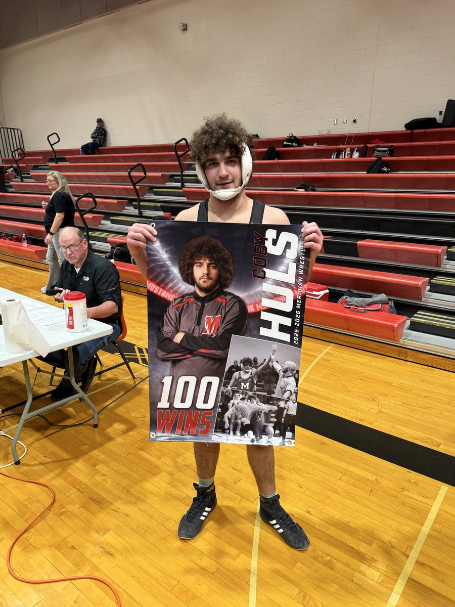 MeridianWr's tweet photo. ‼️Congratulations to Coby Huls for earning his 100th career win‼️💪💪💪 #gomustangs @Huskermat @NEBwrestle @MeridianMustang https://t.co/zOUcYrP4O6