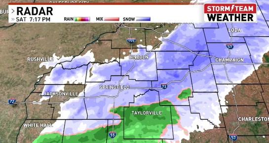 A swath of snow is stretching from Hoopeston and Clinton southwestward to Lincoln and Springfield.  Expect more snow to advance to the I-57 corridor over the next couple of hours.