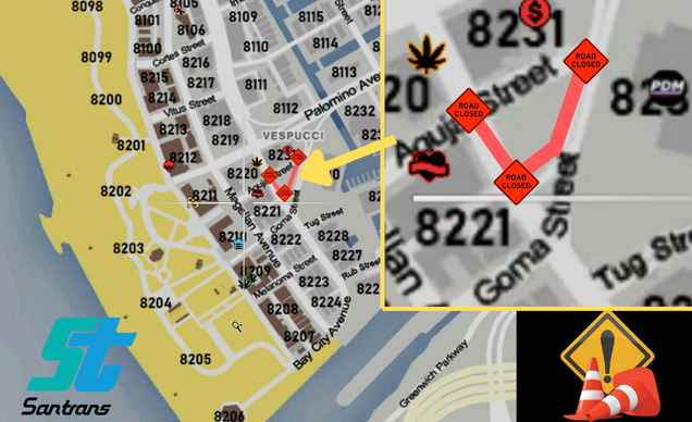 SantransSA's tweet photo. Voici la carte pour les travaux sur l'intersection Goma St / Bay City Avenue. https://t.co/FEsWSQyilA