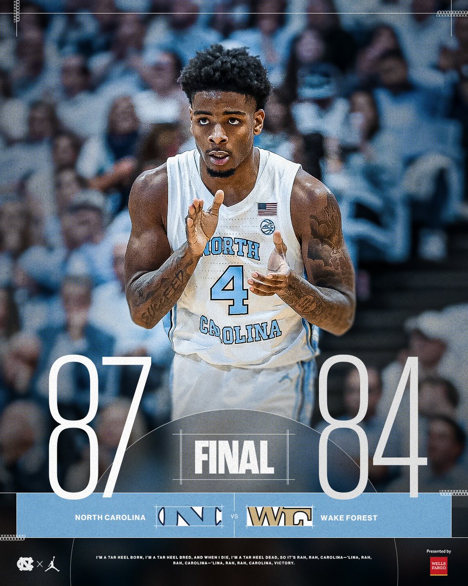 UNC_Basketball's tweet image. HEELS WIN.

#CarolinaFamily | @WellsFargo