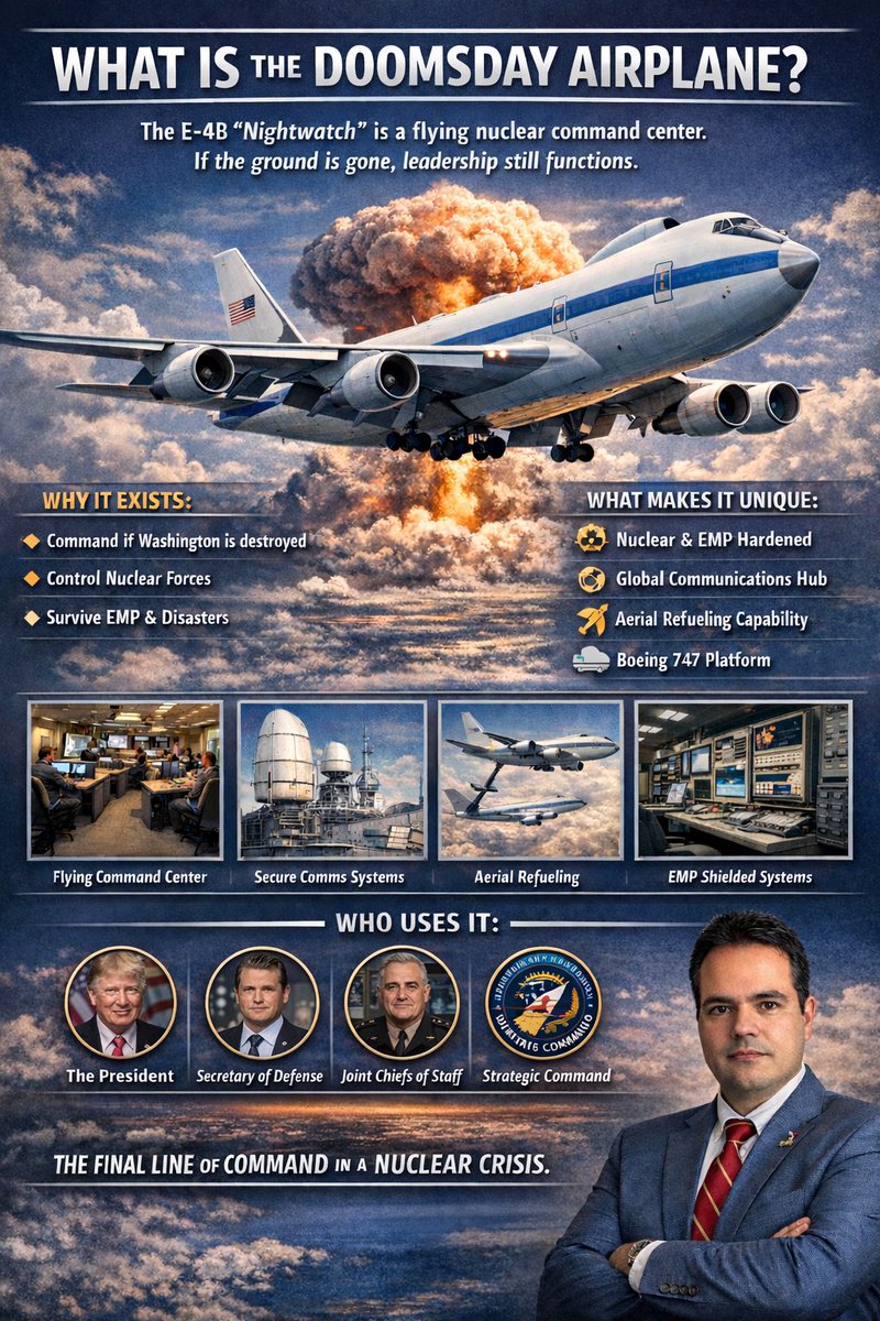 The Doomsday Plane is airborne. That usually means elevated readiness or strategic exercises, not imminent war. #Geopolitics #Defense #Aerospace