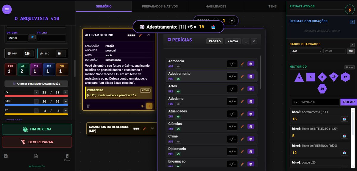 arquivista_p's tweet image. Apresento O ARQUIVISTA 👁️

Um VTT (Virtual Tabletop) minimalista e focado em imersão para RPGs de Terror e Investigação.

Rodando 100% no navegador. 
Dados 3D com física. 
Fichas automatizadas.

Desenvolvi para ser leve, direto e atmosférico. Segue o fio para os detalhes