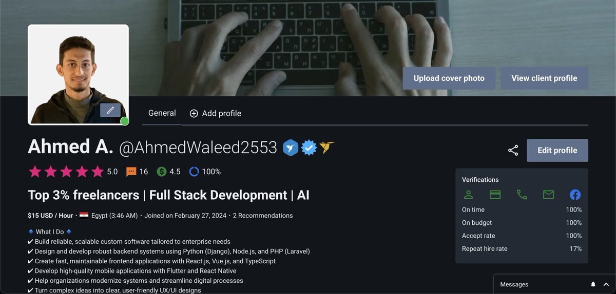 CodingWithAhmed's tweet photo. I became a Preferred Freelancer on https://t.co/J5dCR9K2pJ in just 1 year.

Most people think it’s about skills.
It’s not.

I’ll explain what actually mattered in the comments 👇

#Freelancing #BuildInPublic #Growth #RemoteWork https://t.co/CEaOME97Y0