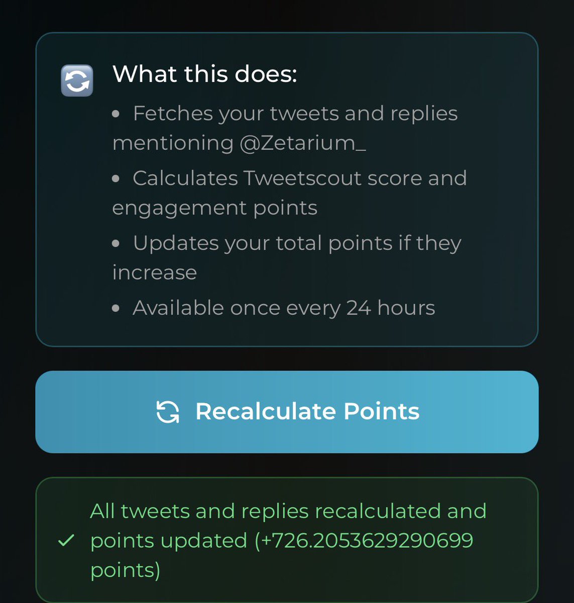 web3driver's tweet image. Thanks for the update @Zetarium_ 
Let's connect 😁
Recalculate point 
#Zetarium #UPDATE