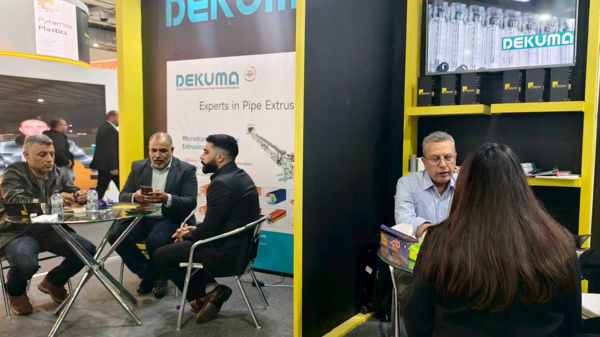 DEKUMA_Official's tweet image. 🔥Day 2 at #PLASTEX2026 is BUZZING!

At Booth 2H42, we are connecting with leaders on Microduct Extrusion innovations.

Speed: Up to 150m/min
Tech: Smart Auto-Winder
Quality: German Standards

Come chat with us about upgrading your line🤝
#DEKUMA #PipeExtrusion #Egypt #Microduct