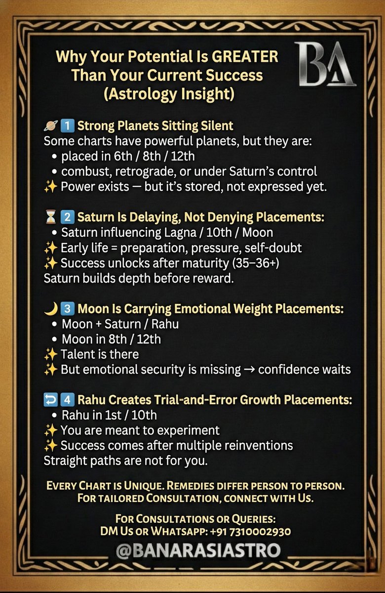 BanarasiAstro's tweet image. #HiddenPotential #DelayedSuccess #AstrologyInsights #SaturnLessons #BanarasiAstro