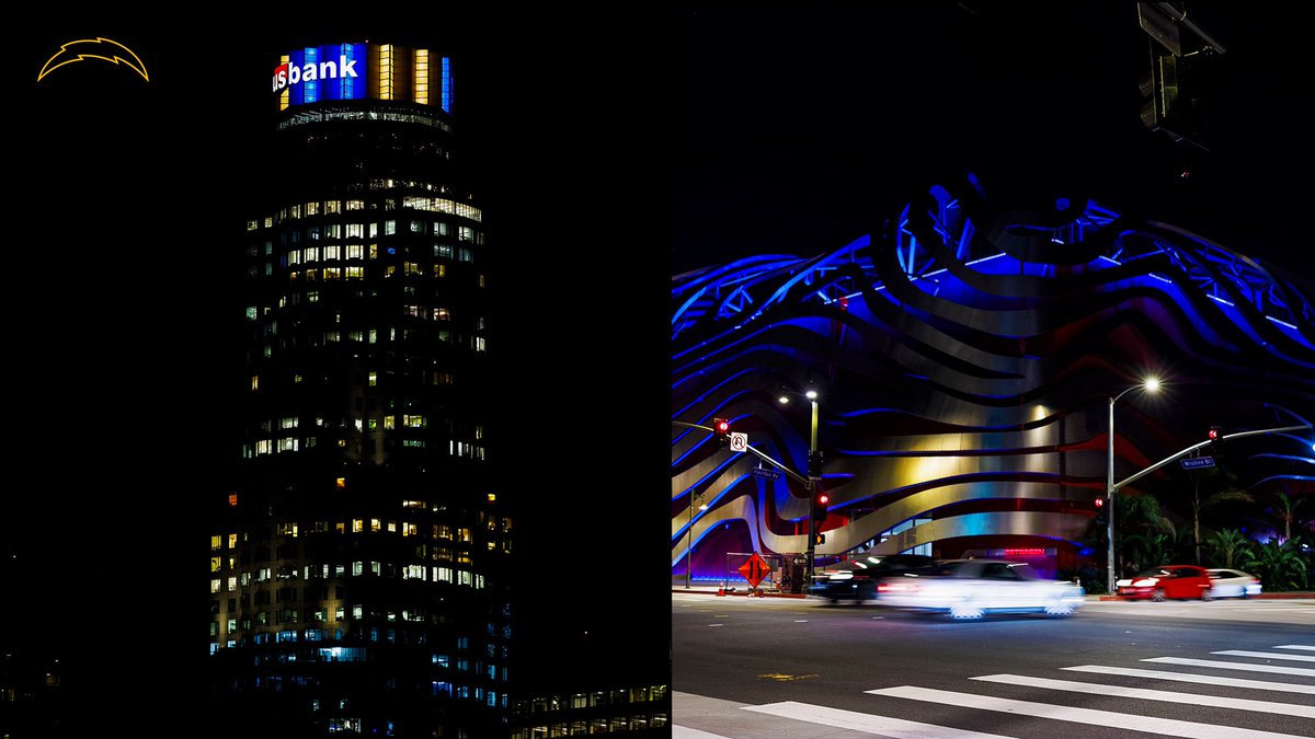 chargers's tweet image. city lit up for the bolts