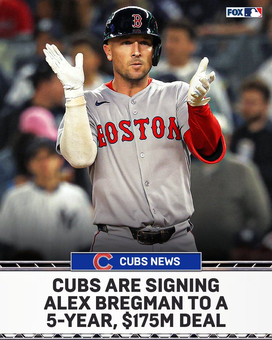 ferozwala's tweet image. #BREAKING 
All-Star third baseman #Alex_Bregman has agreed to a $175 million, five-year contract with the #ChicagoCubs, according to two people familiar with the deal.

@ABREG_1, who turns 32 in March, was back on the market for a second straight offseason.