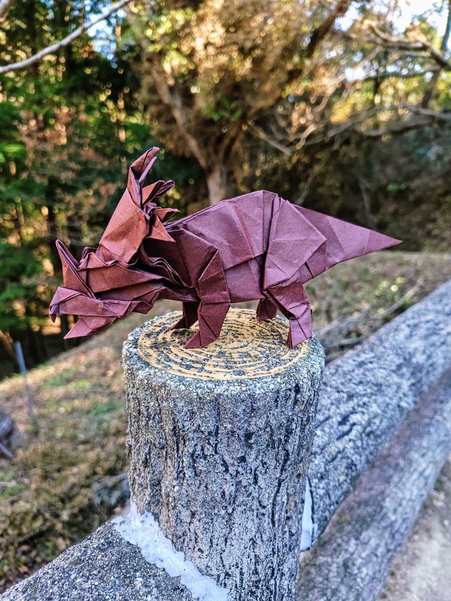 今井雄大さんのYouTubeより<a href="/origami_maimai/">今井雄大（折り紙マイマイ）</a> 
「スティラコサウルス」
paper 50センチビオトープ
トサカの形が細かく、がっしりしてる。
なんとかバランスよく立ってくれた✨
#今井雄大さん #折り紙 #折り紙作品 
#スティラコサウルス #恐竜