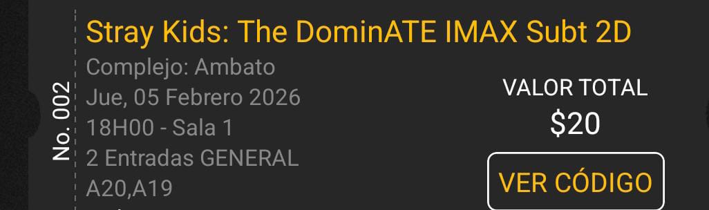 sam__saurus's tweet image. Holii personitas de Ecuador que quieran ir al concierto de stray kids, vendo dos boletos para el día Jueves 05 de Febrero en Ambato al MISMO PRECIO que en la página de supercines ya que por equivocación compre otra fecha, pls rt para que no me ignoren