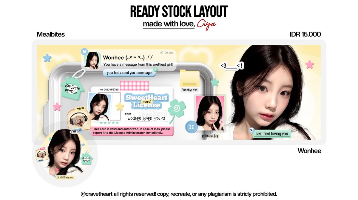 cravetheart's tweet image. help repost guys? thank uu ‹𝟹

haiii, aku ada 8 layout ready stock minju, wonhee, wonyoung &amp;amp; ian dari katalog "Mealbites" nih! 15K/each free retext, lengkapnya bisa scroll ke bawah yh :3

yg mau request juga bisa, form nanti disend via dm/tele 🫶🏻

#zonauang